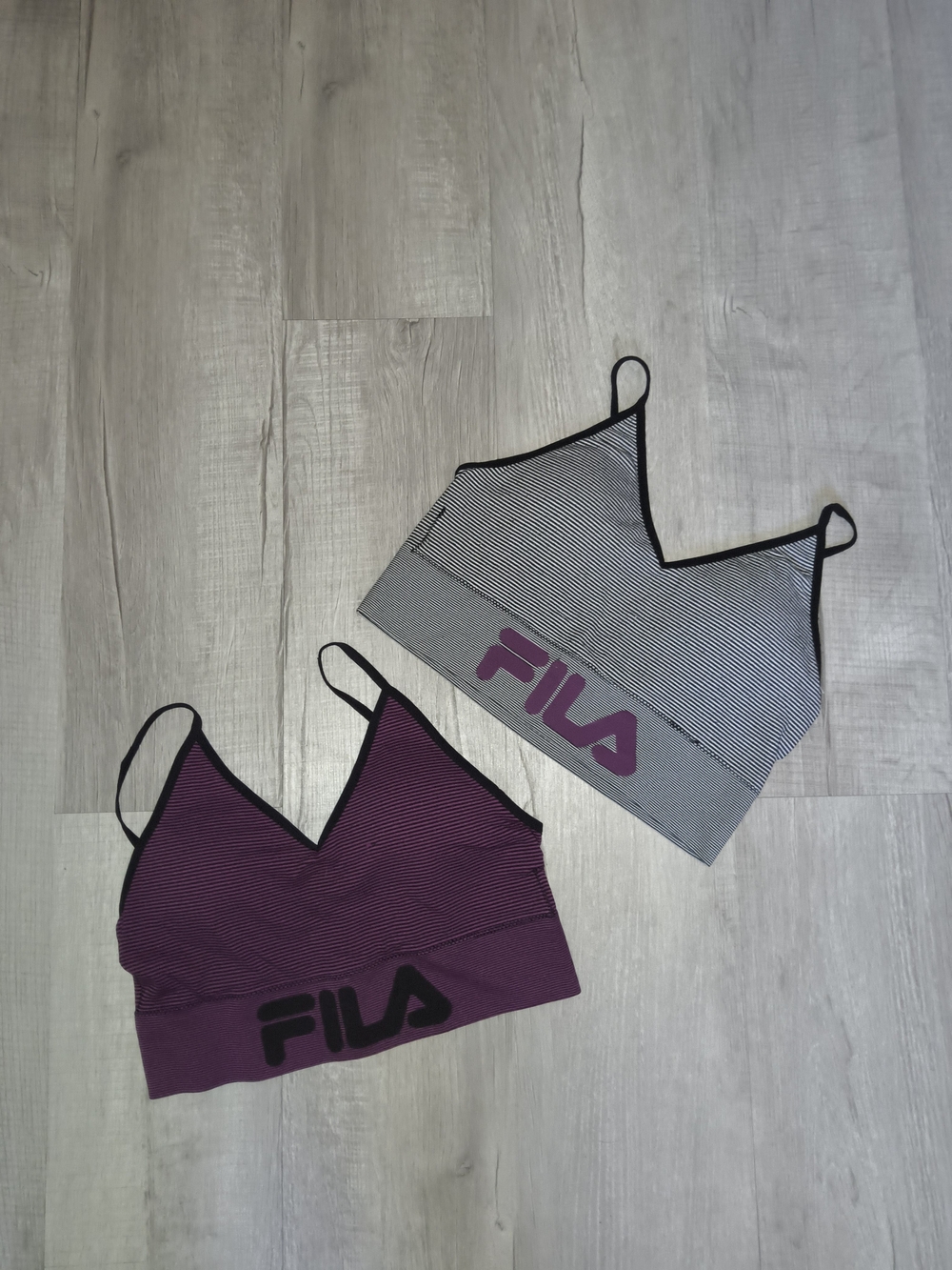 FILA Striped Gray Sports Bra & Plum Bralette Duo